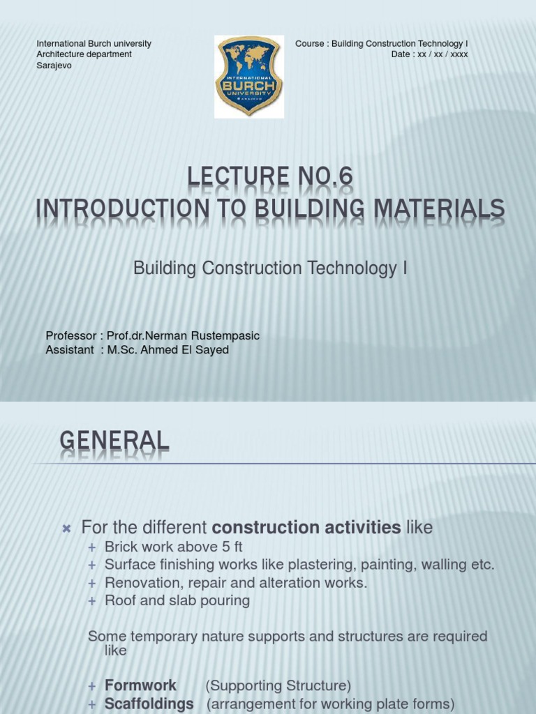Lecture No.6 Introduction To Building Materials: Building Construction ...