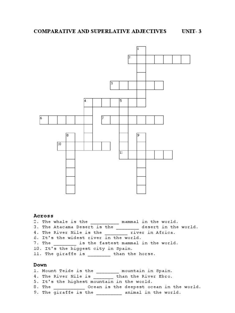 CROSSWORD SUPERLATIVES AND COMPARATIVES