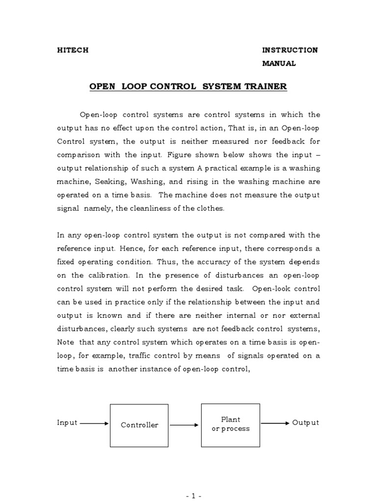 Open Loop Control System Trainer: Hitech Instruction Manual | PDF ...