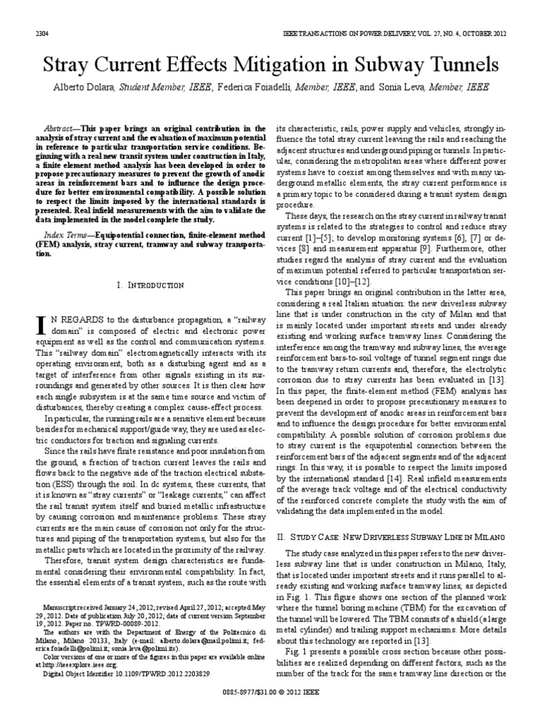 Stray Current Effects Mitigation in Subway Tunnels | PDF | Train | Tram