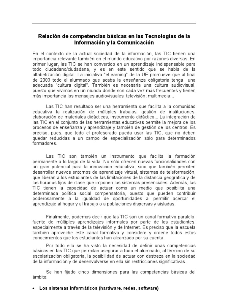 Competencias TIC en Educación Básica | PDF | Tecnología de información ...