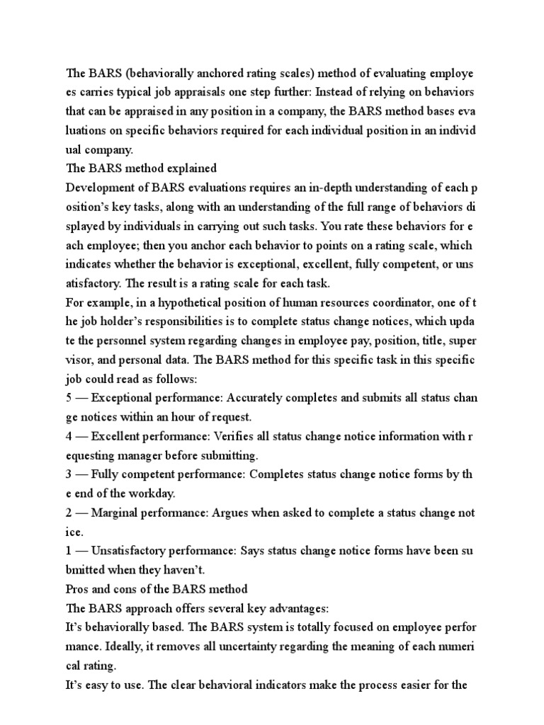 Bars Employment Evaluation