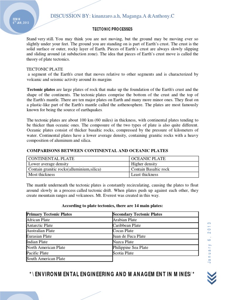 Tectonic Plates Pdf Plate Tectonics Earthquakes