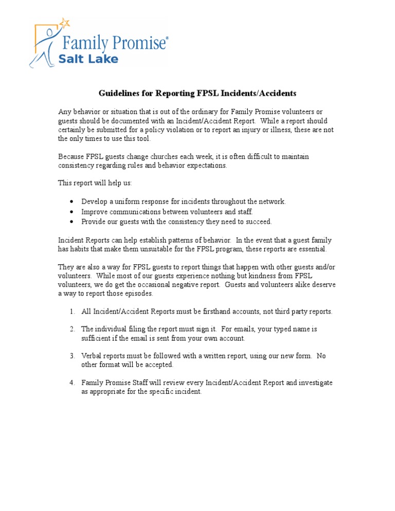 Salt Lake Guidelines For Reporting Fpsl Incidents Accidents