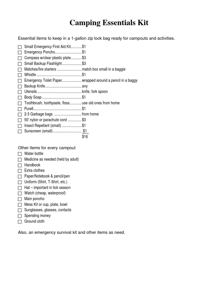 Essential Camping Gear Checklist | PDF