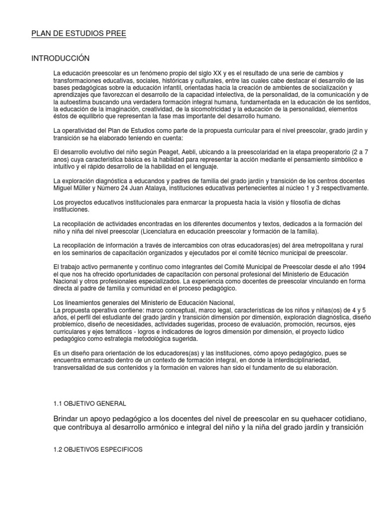 Pei Preescolar | PDF | Educación de la primera infancia | Plan de estudios