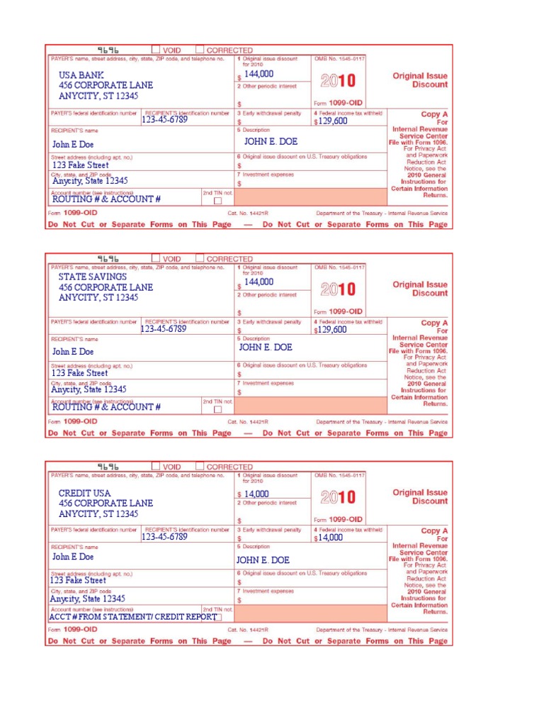 1099-OID Form Example for Tax Filing | PDF