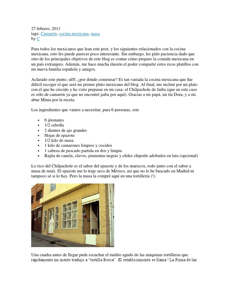 Receta de Chilpachole | PDF | Cocina mexicana | Cocina