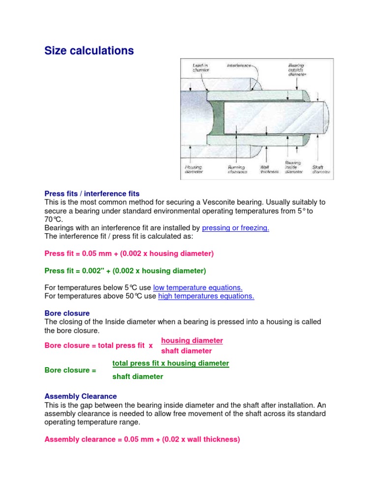Size Press Fit Calculation PDF Engineering Tolerance Bearing