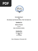 Download Internship Report On Recruitment and Selection Policy of the City Bank Ltd   by Marshal Richard SN120925668 doc pdf