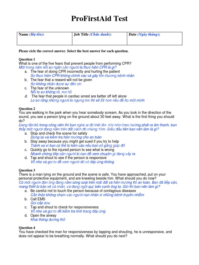 ProFirstAid Test PDF