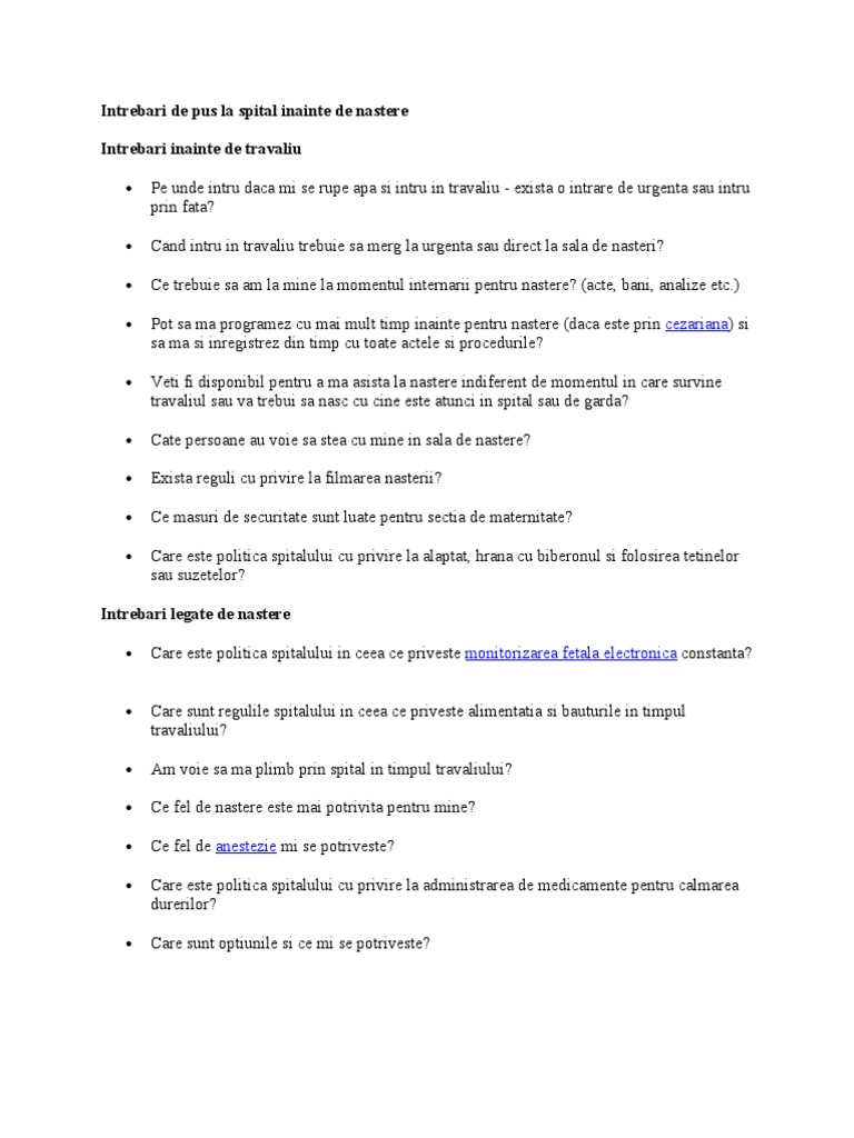 Intrebari de Pus La Spital Inainte de Nastere | PDF