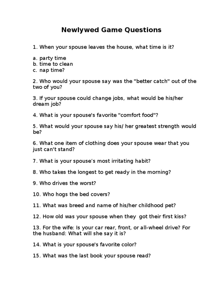 Newlywed Game Questions Wedding