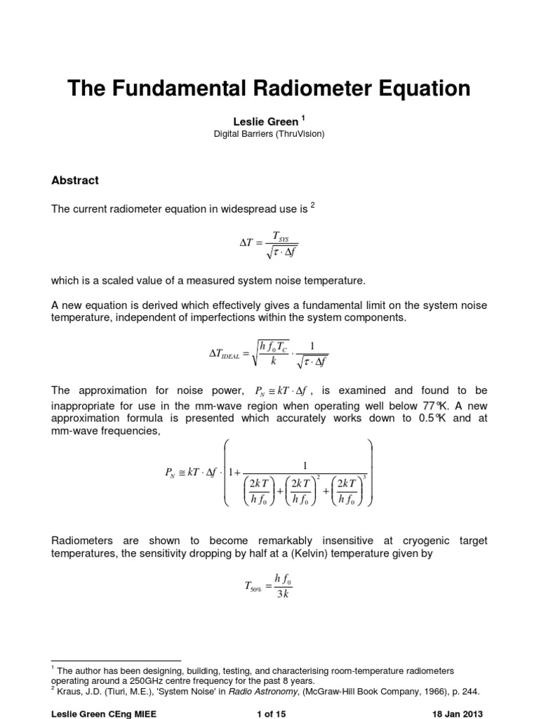 Fundamental Radiometer Equation Explained | PDF | Cosmic Microwave ...