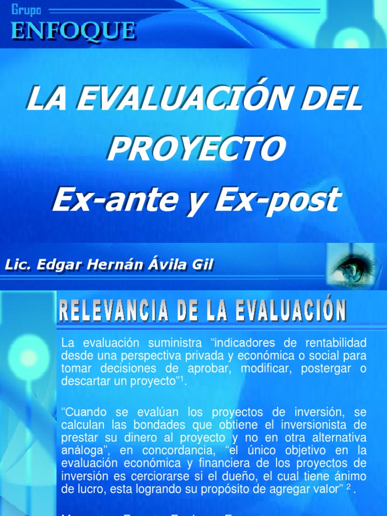 Evaluaci n Ex Ante Y Ex Post De Proyectos Valor Presente Neto 