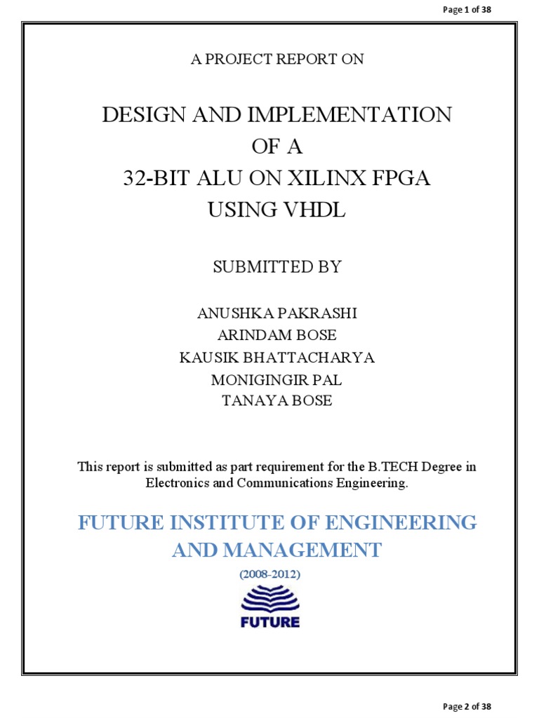 Design and Implementation of 32-Bit Alu On Xilinx Fpga Using VHDL | PDF ...
