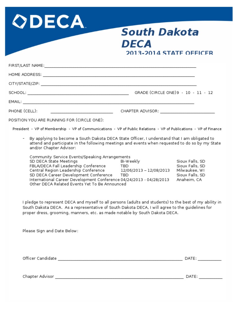 South Dakota DECA Officer Application | PDF