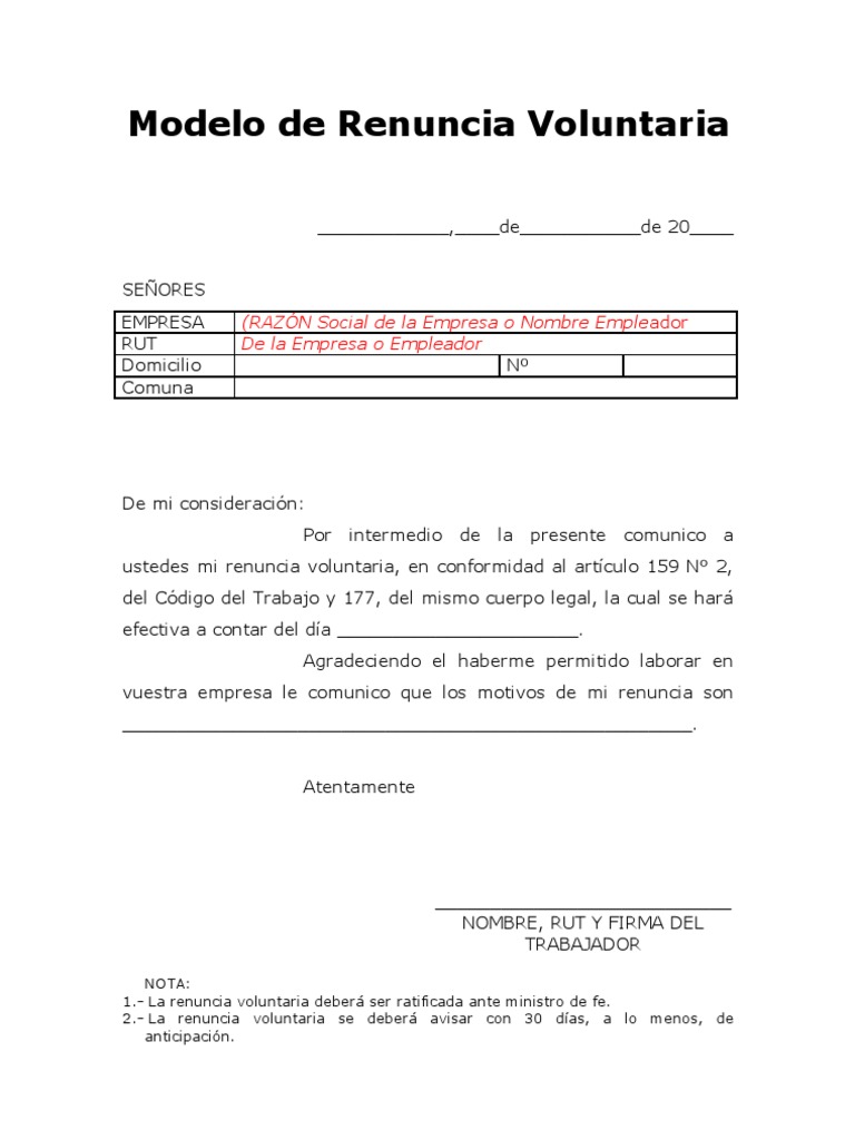 Modelo Carta de Renuncia Chile  Gobierno  Agitación