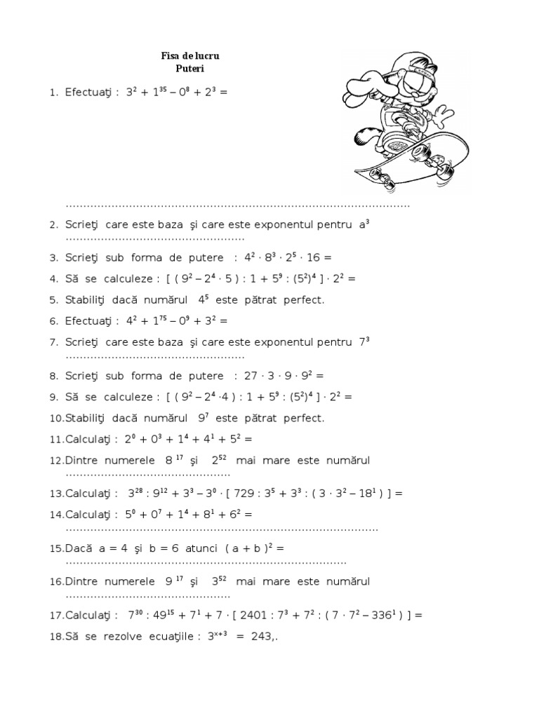 Fisa De Lucru Cu Puteri Clasa A 5 A