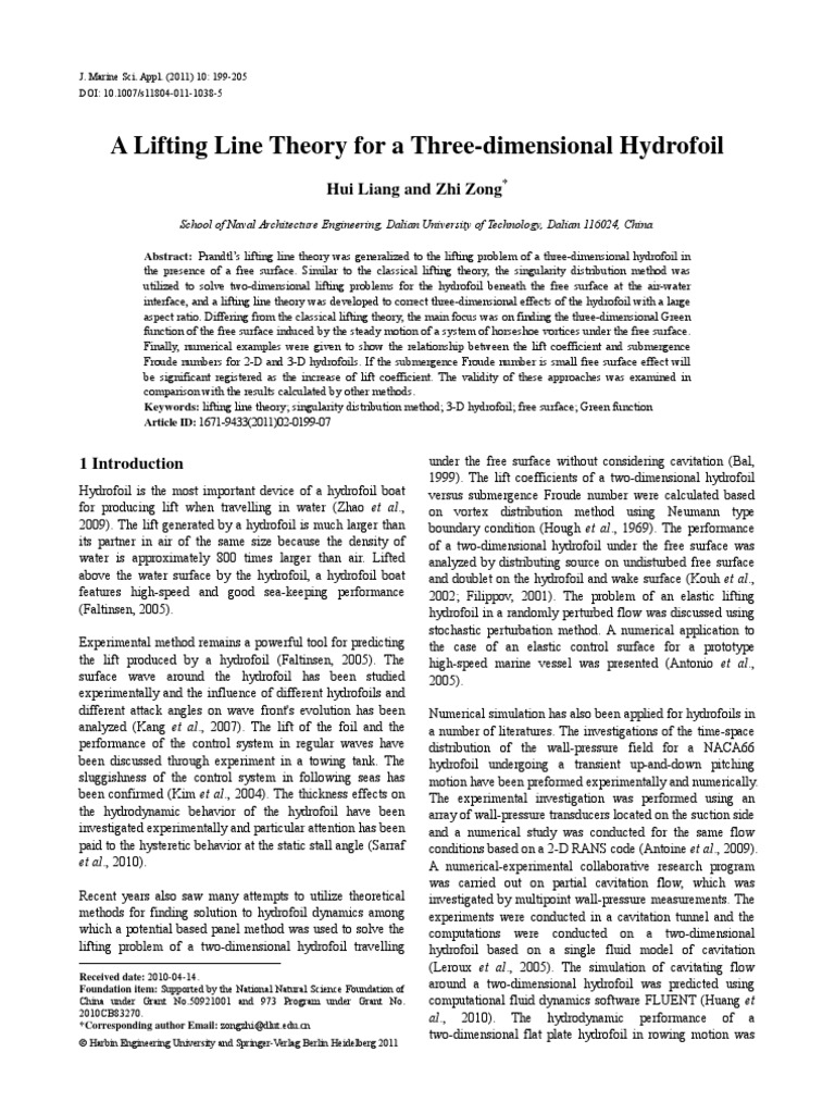 A Lifting Line Theory For A Three-Dimensional Hydrofoil: Hui Liang and ...