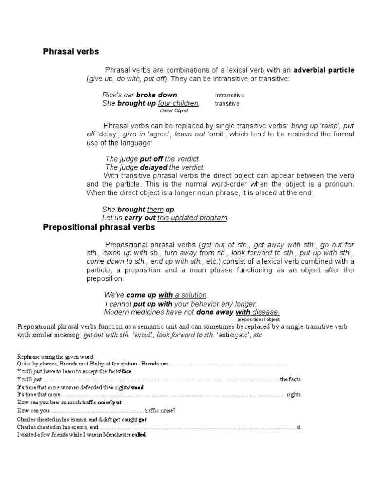 Understanding Inherited Phrasal Verbs | PDF | Verb | Preposition And ...