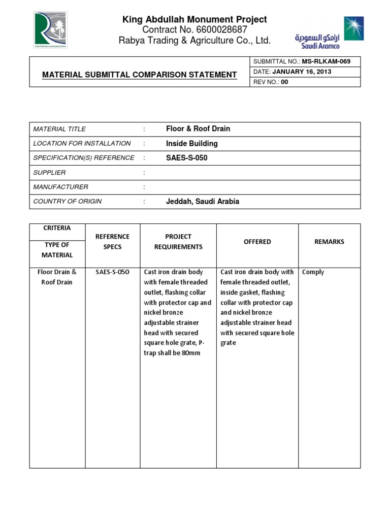 King Abdullah Project Drain Material Specs | PDF
