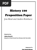 History 100 Proposition Paper: Jose Rizal and Andres Bonifacio