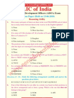 LIC ADO exam previous paper reasoning and numerical ability questions