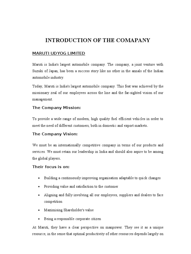 An Overview of Maruti Suzuki Limited: Its Mission, Vision, Values ...