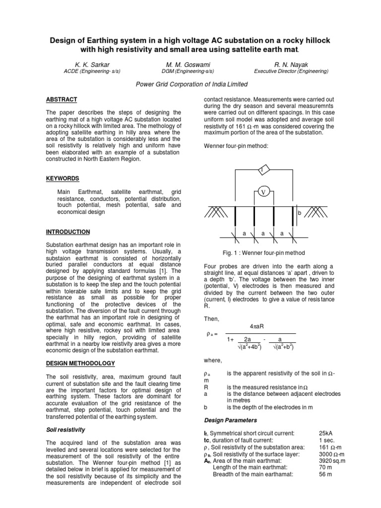 Earthmat Electrical Substation Electrical Resistivity And
