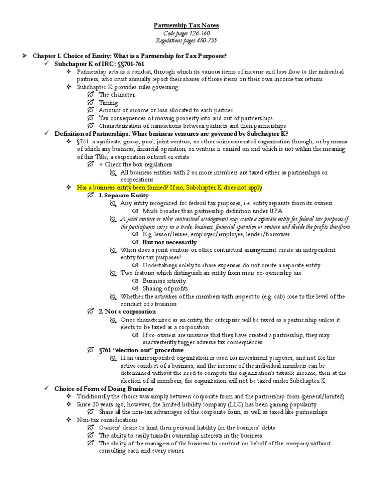 Partnership Tax Notes Pdf S Corporation Partnership