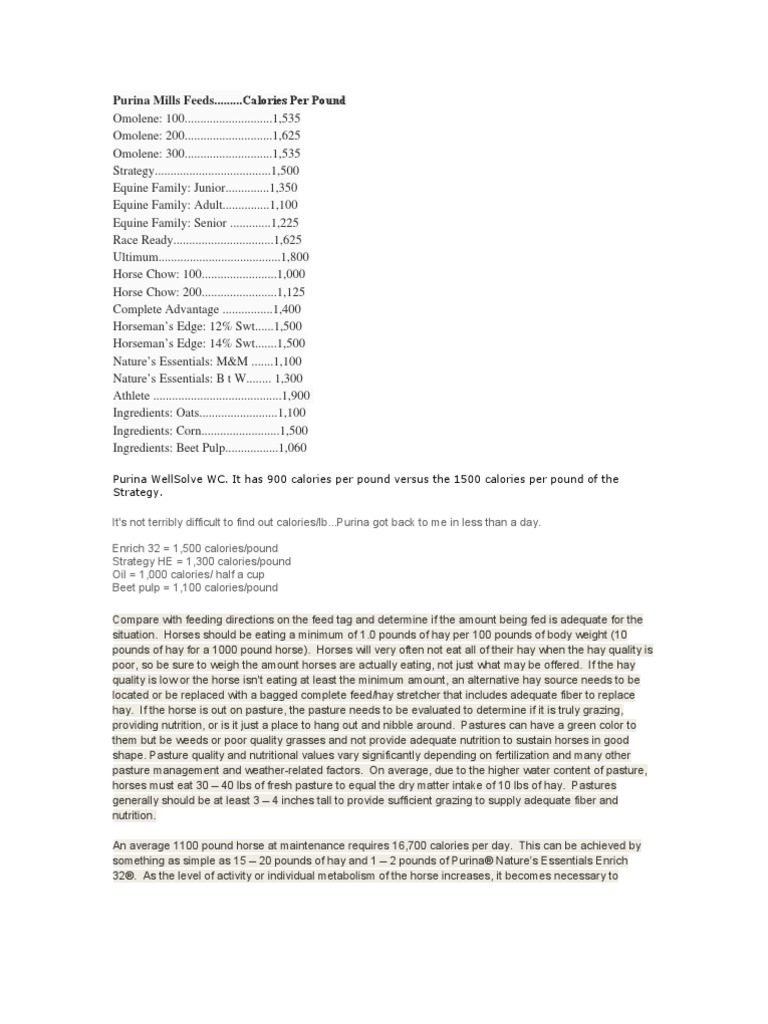 Horse Feed Energy Values PDF Hay Livestock