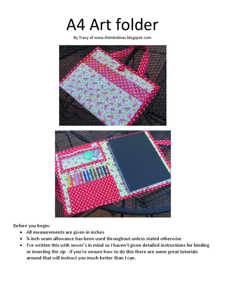 A4 Art Folder Tutorial | Download Free PDF | Quilting | Seam (Sewing)
