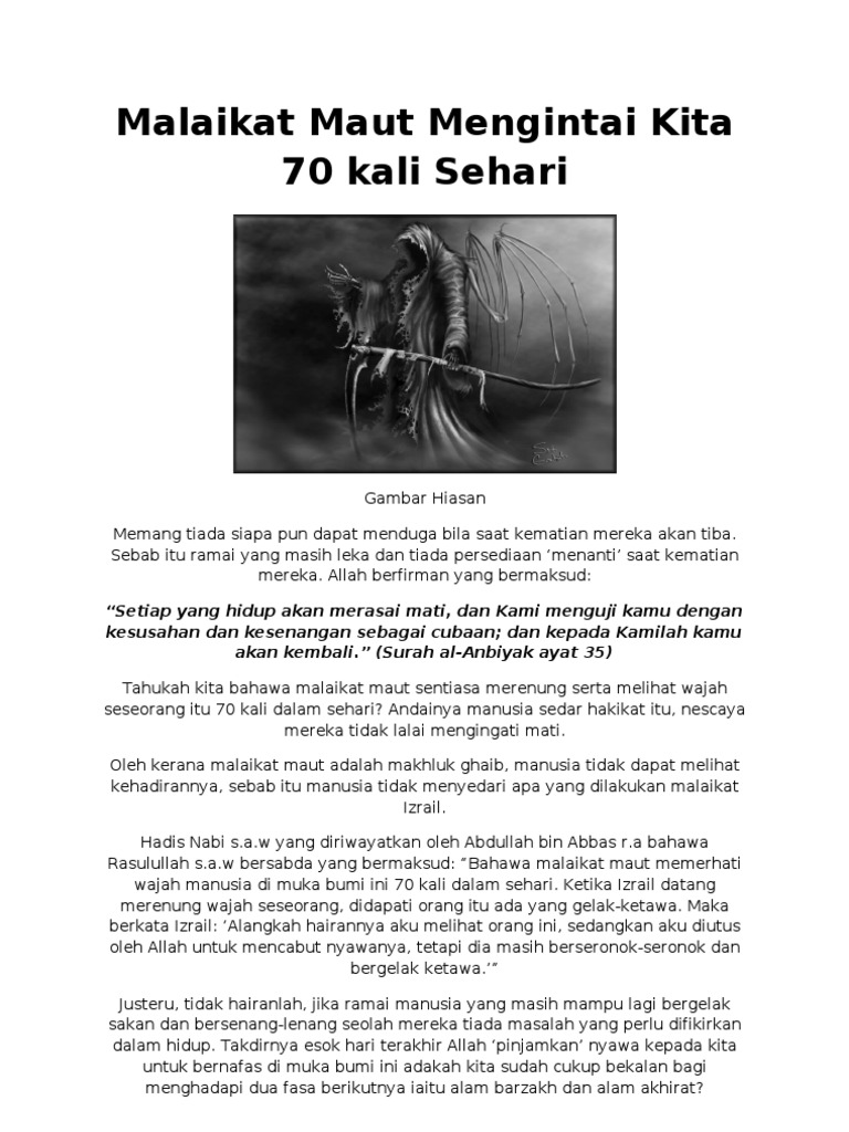 Malaikat Maut Mengintai Kita 70 Kali Sehari Pdf