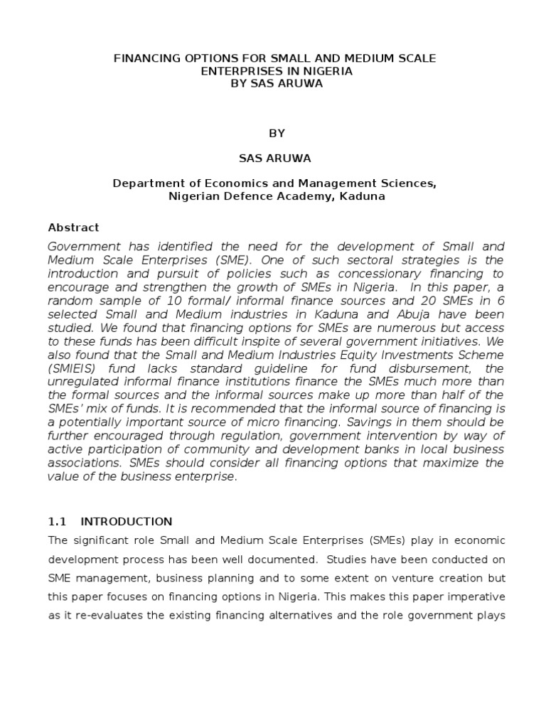 SME Financing Options in Nigeria | PDF | Small And Medium Sized ...