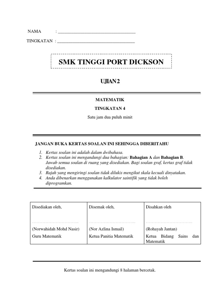 Ujian Matematik Tingkatan 4