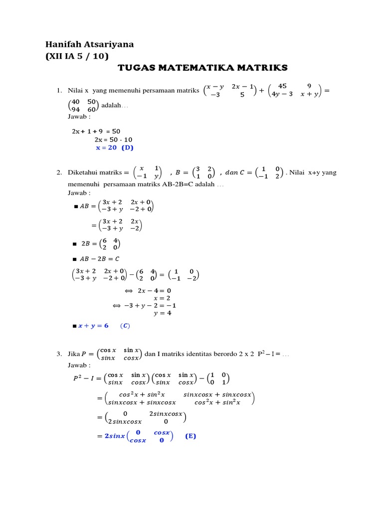Contoh Soal Persamaan Matriks Kelas 10 Contoh Soal Terbaru