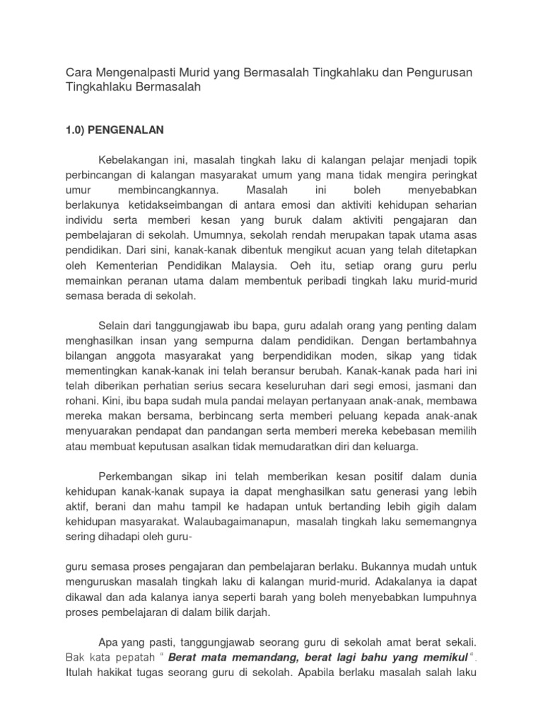Cara Mengenalpasti Murid yang Bermasalah Tingkahlaku dan 