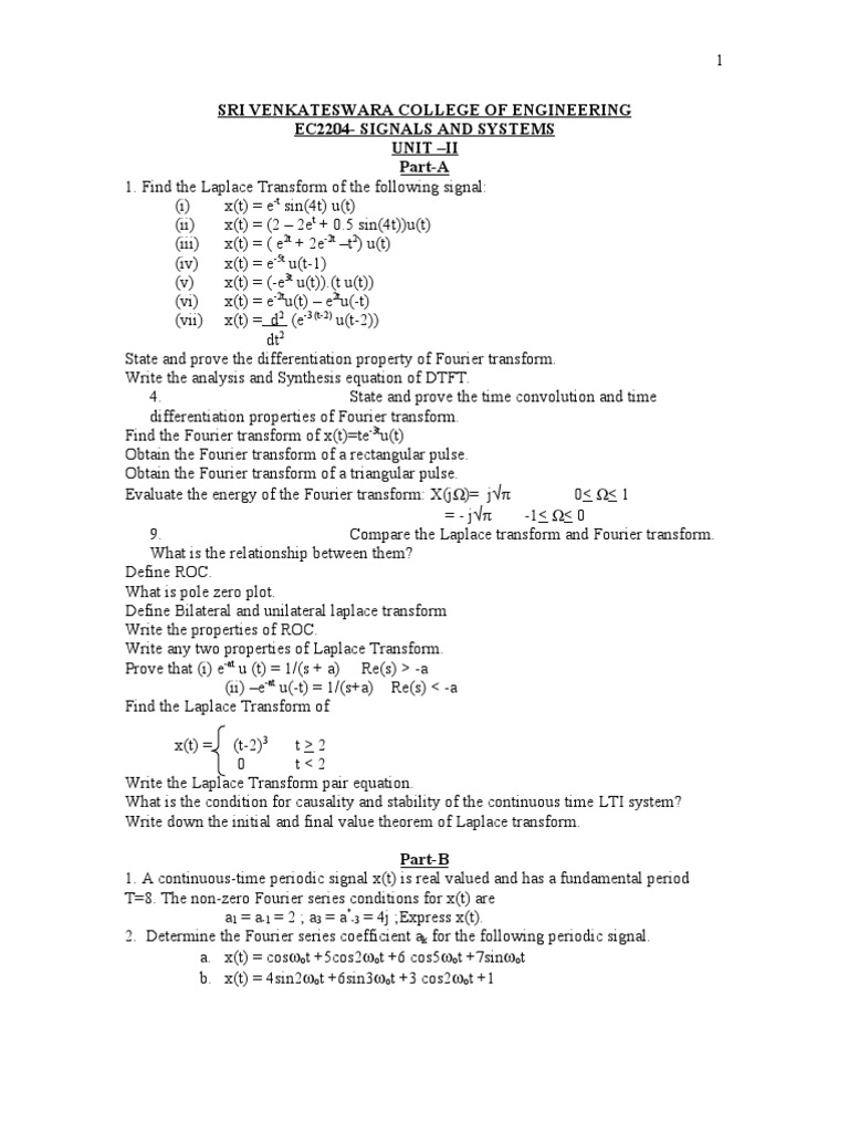 Signals and Systems Question Bank PDF Fourier Series