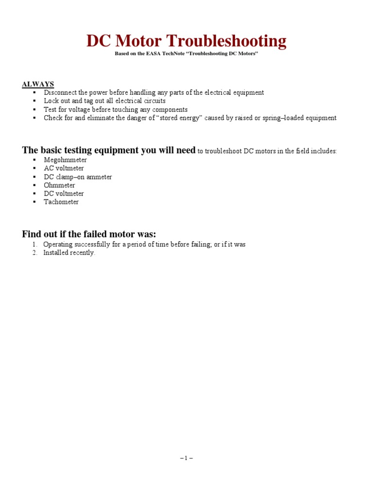 DC Motor Troubleshooting | PDF | Electric Motor | Fuse (Electrical)