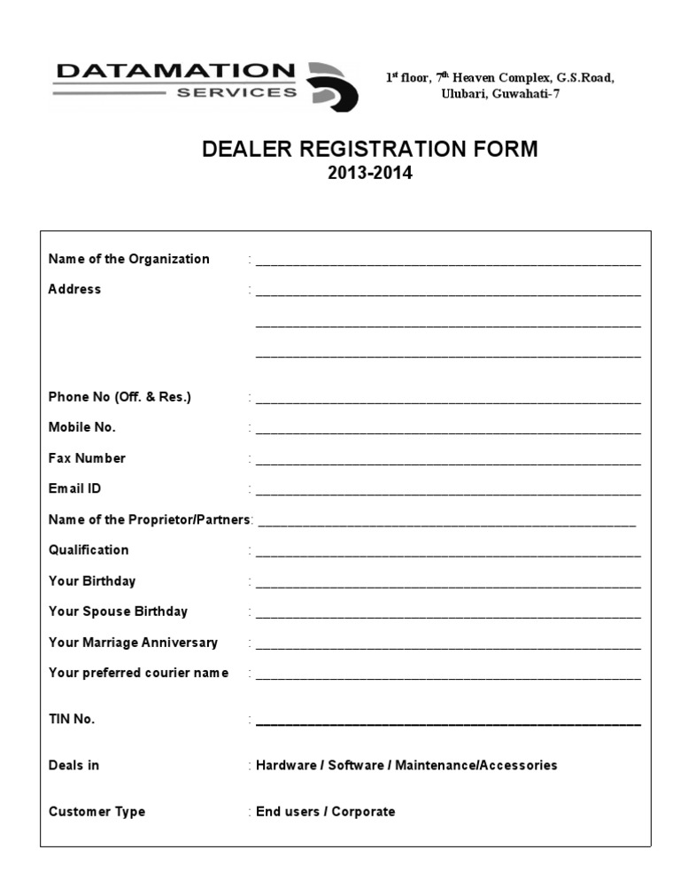 Dealer Registration Form PDF