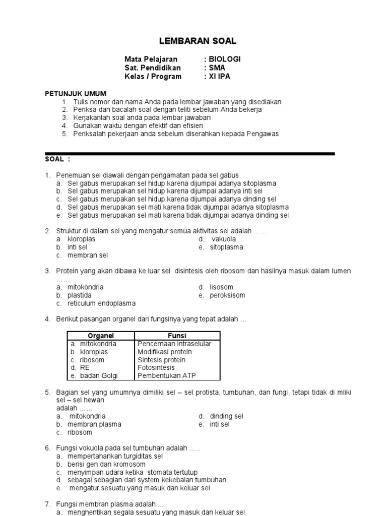 Soal Biologi kelas xi SMA 11