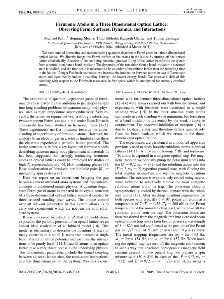 Fermionic Atoms in A Three Dimensional Optical Lattice: Observing Fermi ...