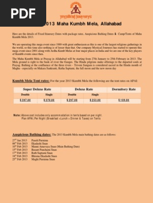 Tent rates for Kumbh mela