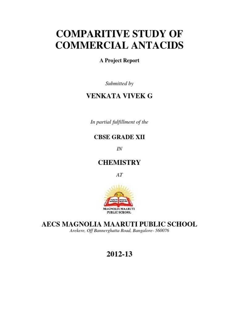 Comparitive Study of Commercial AntacidsCBSE Class 12 Project PDF