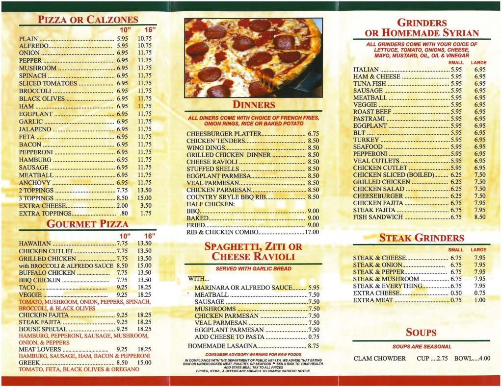 Family House of Pizza and Seafood Menu