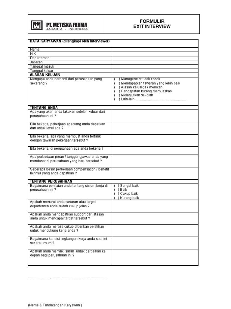 Contoh Formulir Exit Interview - USA Momo