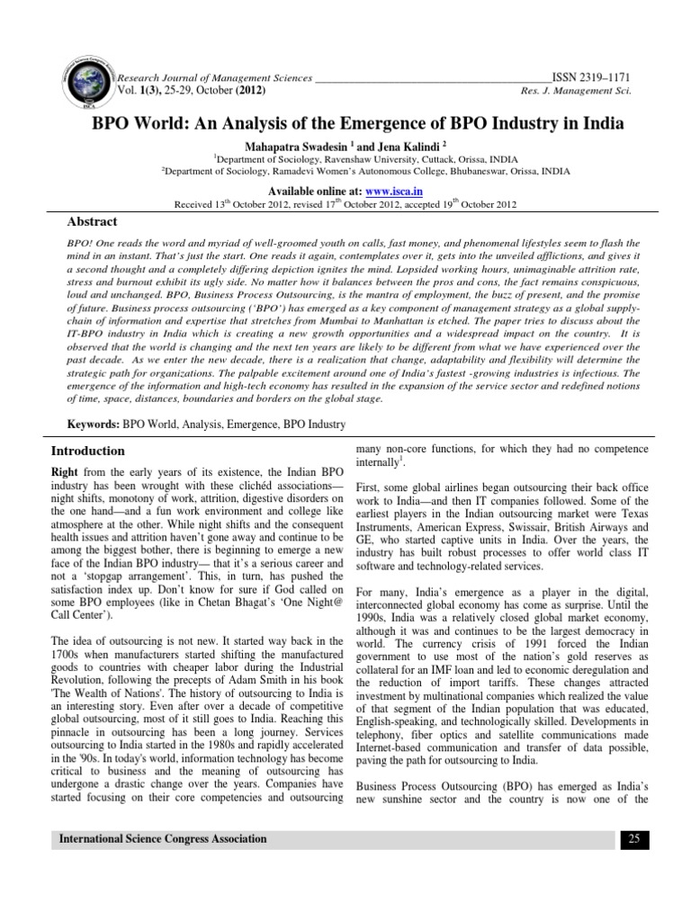 BPO World: An Analysis of The Emergence of BPO Industry in India | PDF ...