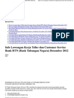 Info Lowongan Kerja Teller Dan Customer Service Bank BTN (Bank Tabungan Negara) Desember 2012 - BUMN - Lowongan Kerja Terbaru 2012