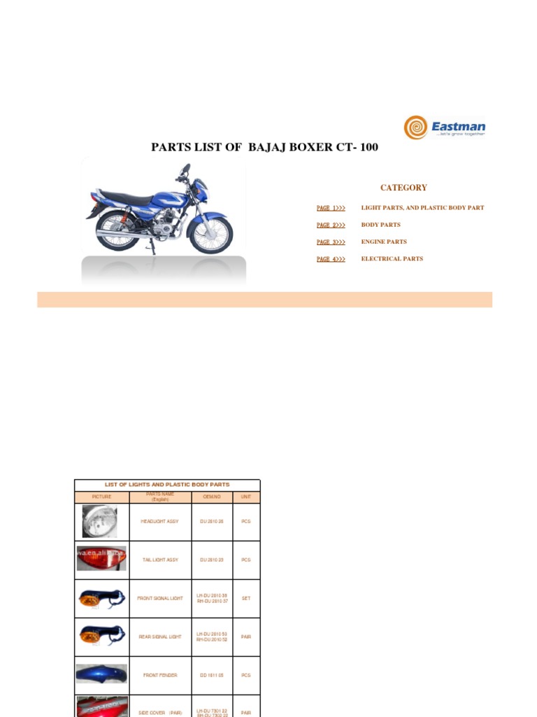 bajaj ct 100 spare parts price list